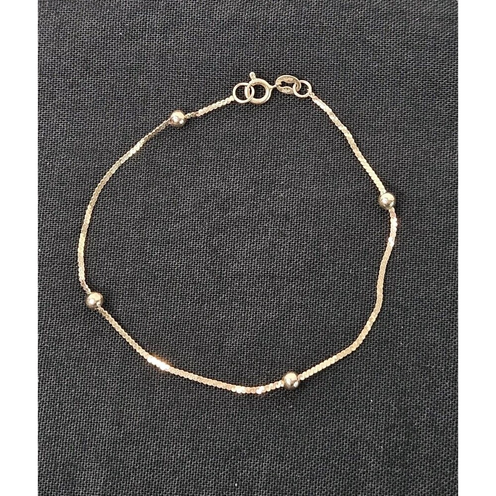 Vtg 14K Yellow Gold Beaded Ball 1mm Bracelet Italy .6 Grams 6.25"